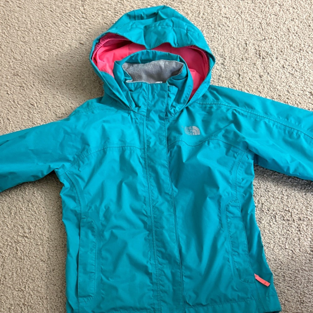 The North Face Kids Teal Raincoat with Pink Highlights